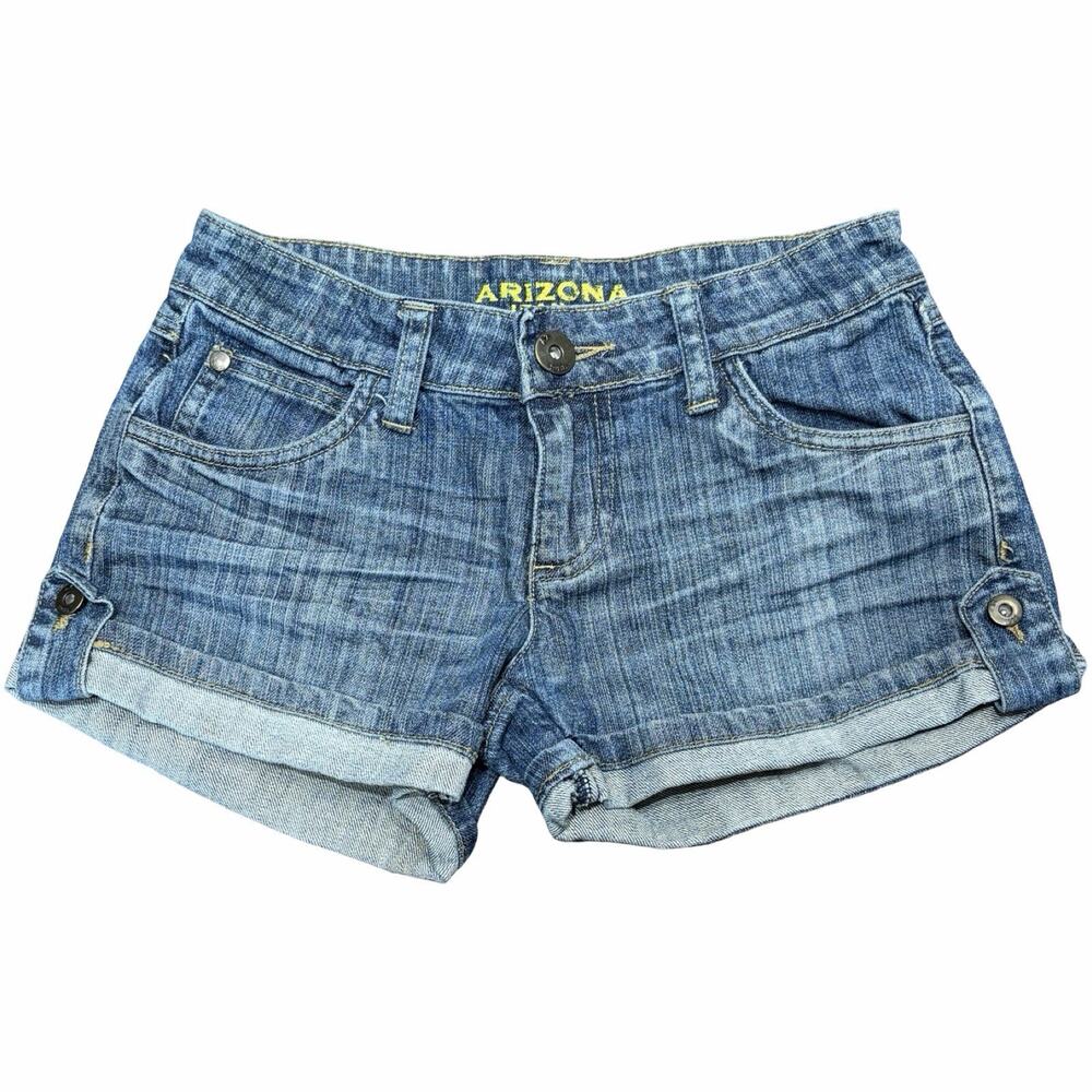 Arizona Jean Co Low Rise Mini Denim Shorts Womens Size 1 Y2K Cuffed Stretch